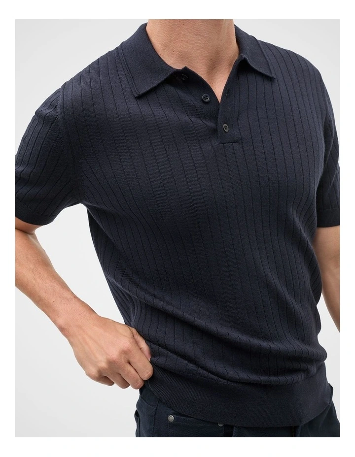 Short Sleeve Merino Knit Polo Shirt in Midnight Blue image 4