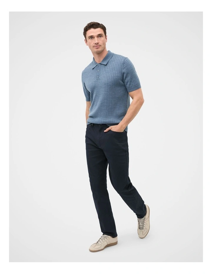 Short Sleeve Merino Knit Polo Shirt in Storm Blue image 3