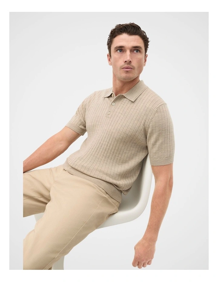 Short Sleeve Merino Knit Polo Shirt in Dark Stone image 1