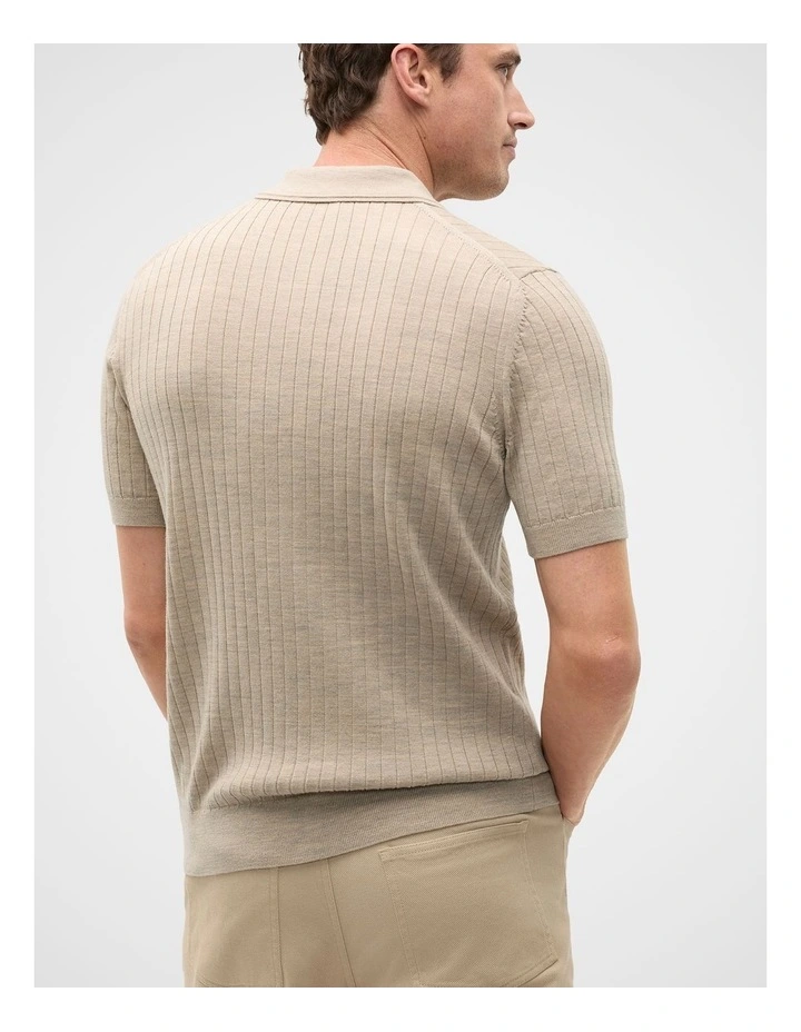 Short Sleeve Merino Knit Polo Shirt in Dark Stone image 2