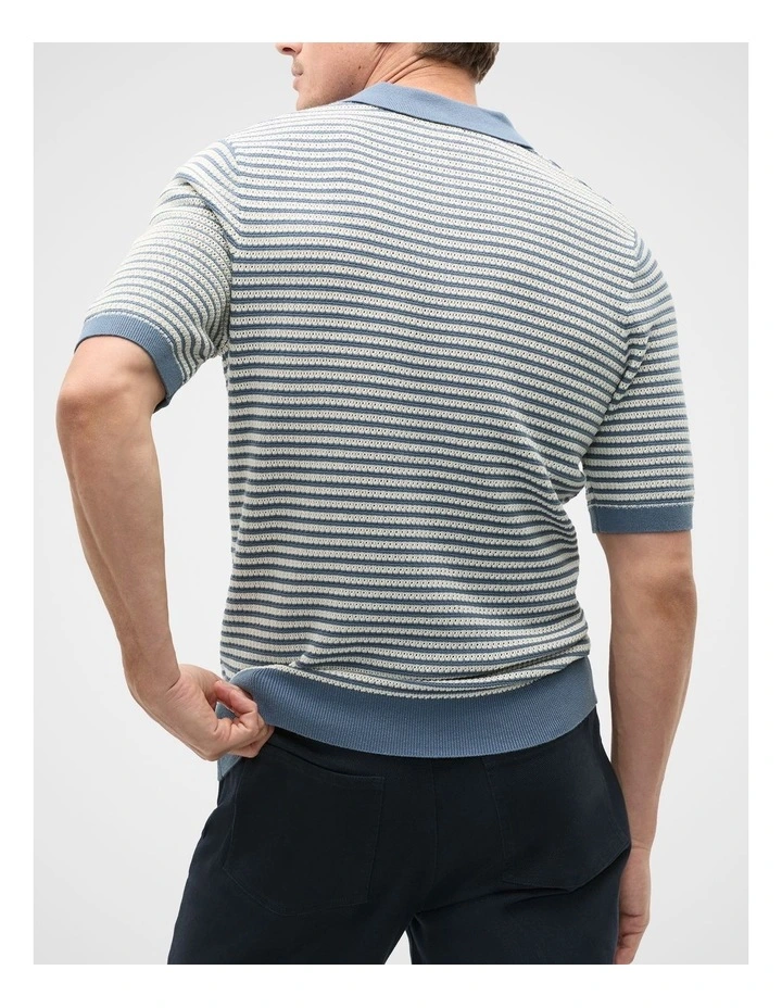 Contrast Stripe Knit Polo Shirt in Storm Blue image 2
