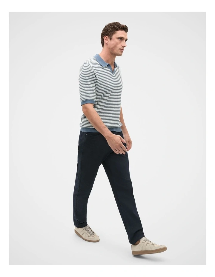 Contrast Stripe Knit Polo Shirt in Storm Blue image 4