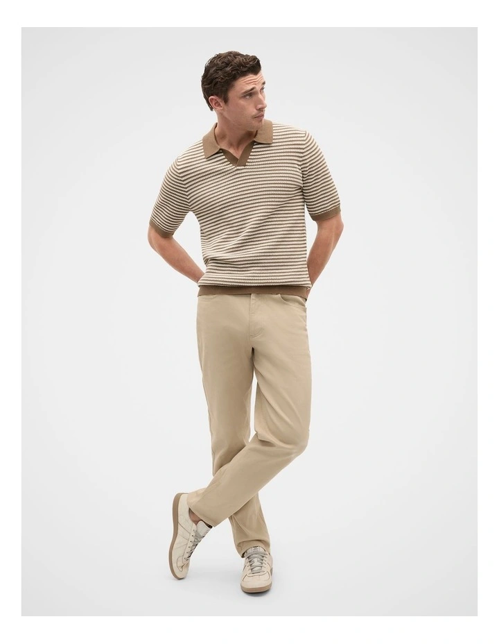 Contrast Stripe Knit Polo Shirt in Coffee image 4