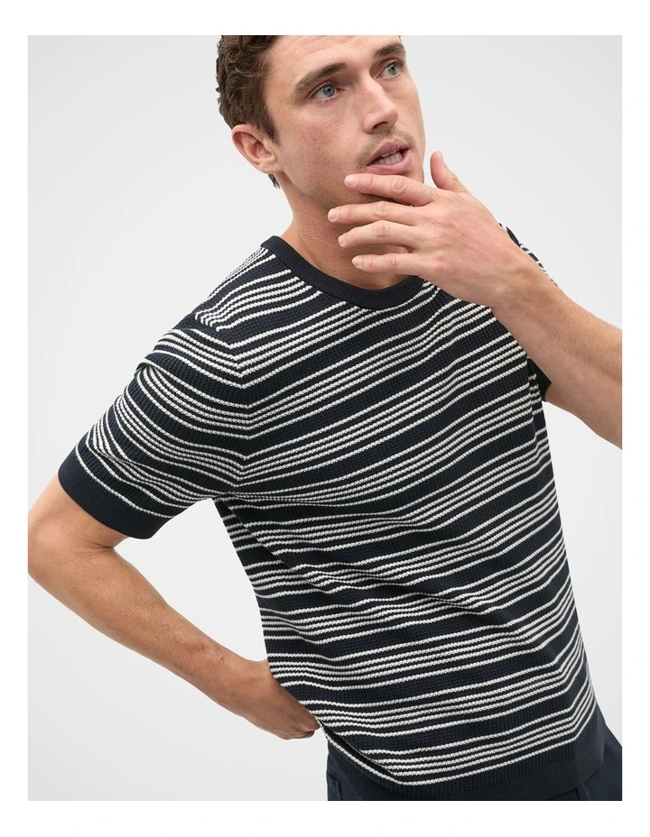 Jacquard Stripe Knit Tee in Blue image 1