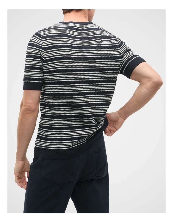 Jacquard Stripe Knit Tee in Blue image 2