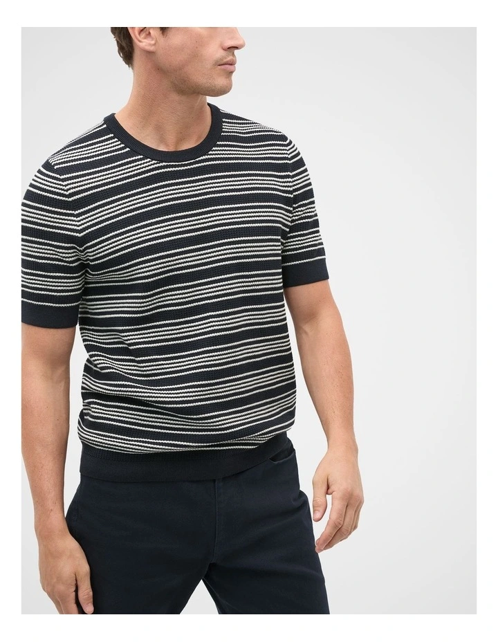 Jacquard Stripe Knit Tee in Blue image 3