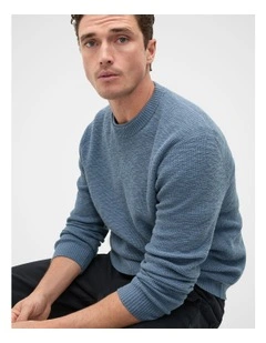 Slub Yarn Crew Neck Knit in Storm Blue