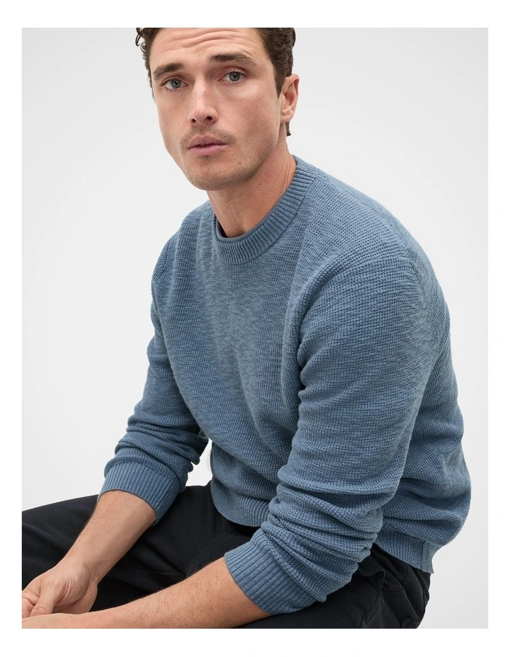 Slub Yarn Crew Neck Knit in Storm Blue image 1