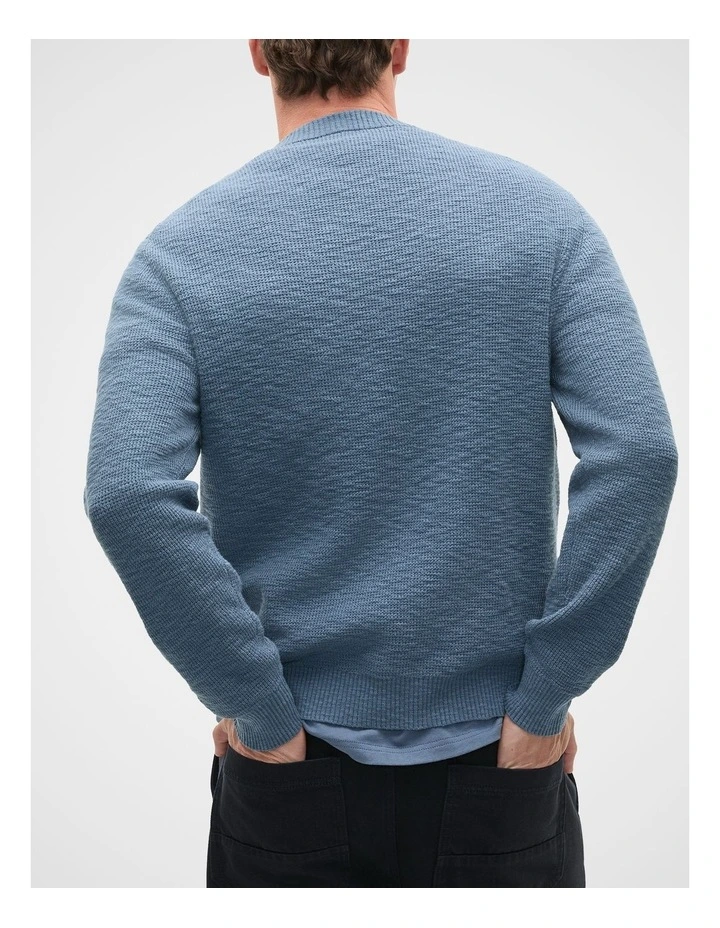 Slub Yarn Crew Neck Knit in Storm Blue image 2