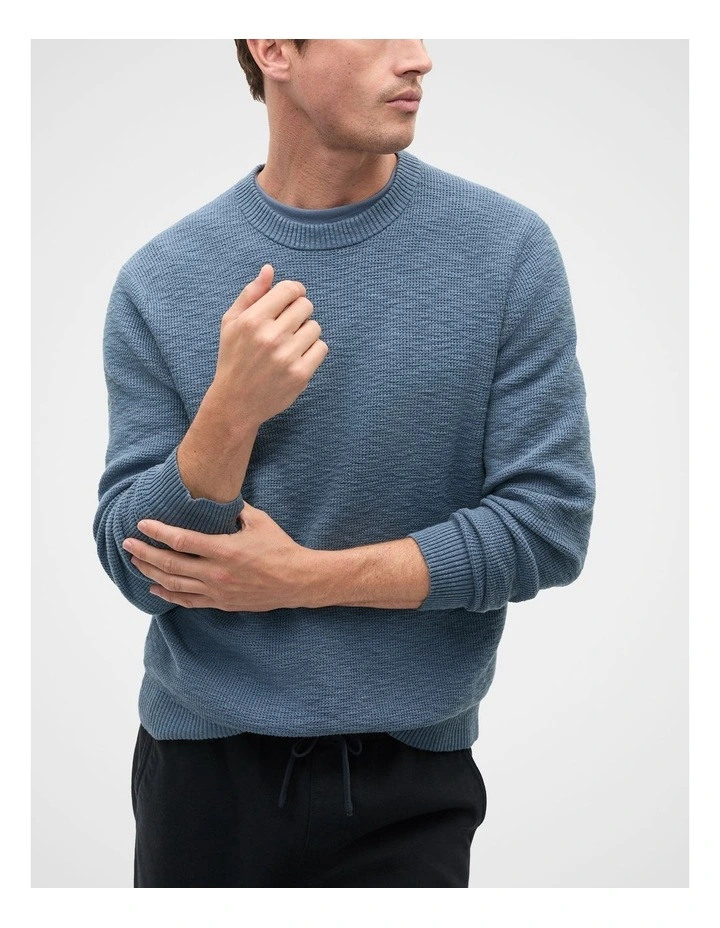 Slub Yarn Crew Neck Knit in Storm Blue image 4