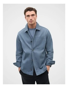 Garment Dyed Twill Overshirt in Blue