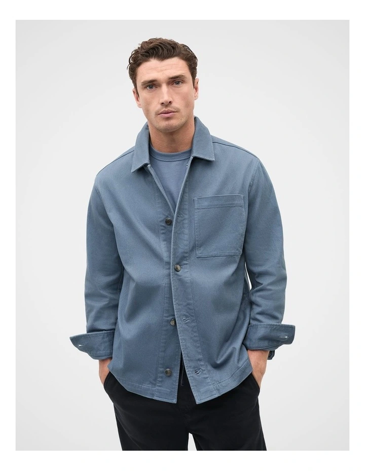 Garment Dyed Twill Overshirt in Blue image 1
