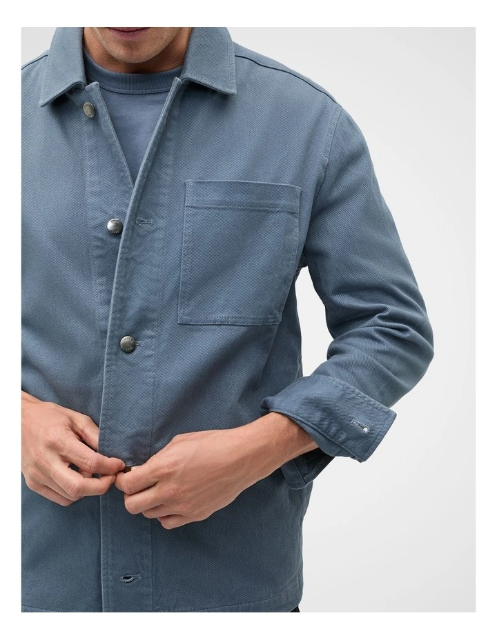 Garment Dyed Twill Overshirt in Blue image 3