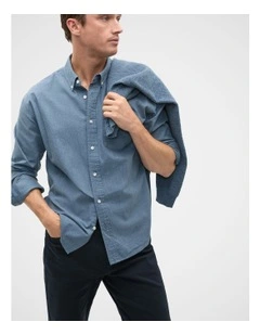 Relaxed Fit Brushed Cotton Shirt in Blue