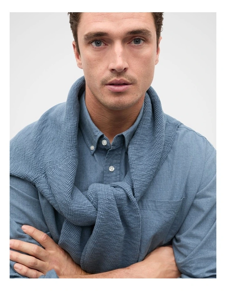 Relaxed Fit Brushed Cotton Shirt in Blue image 3