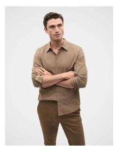Seersucker Stripe Shirt in Brown