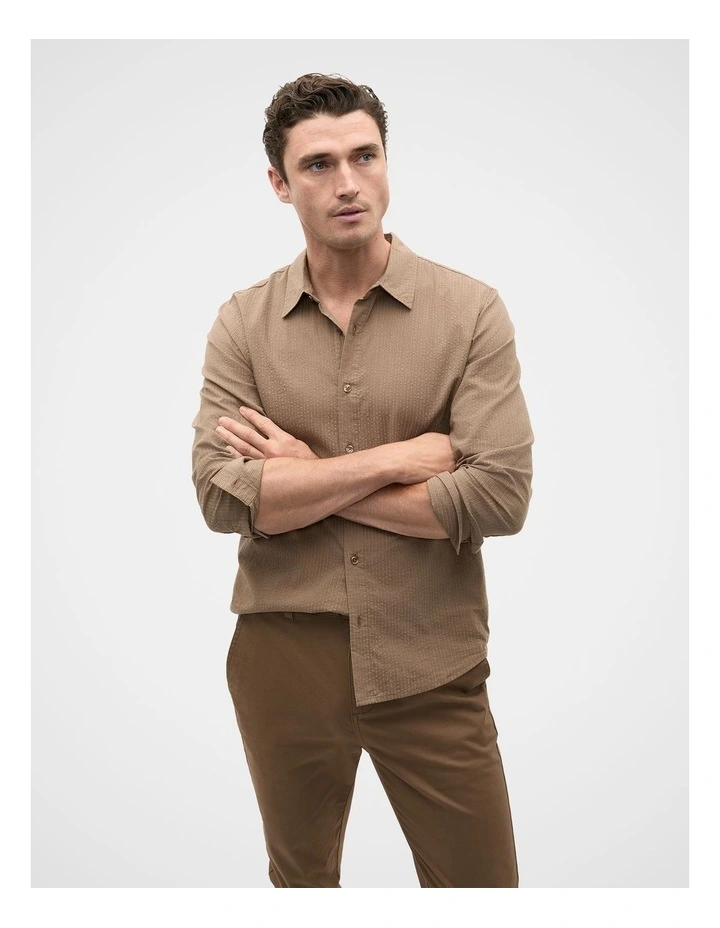 Seersucker Stripe Shirt in Brown image 1