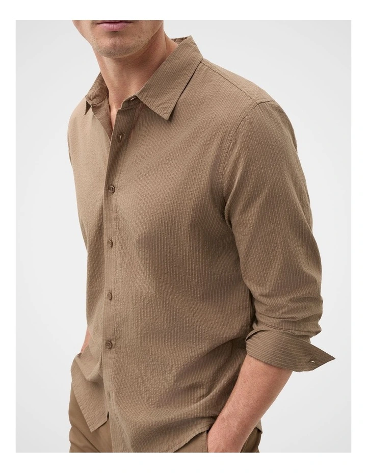 Seersucker Stripe Shirt in Brown image 4
