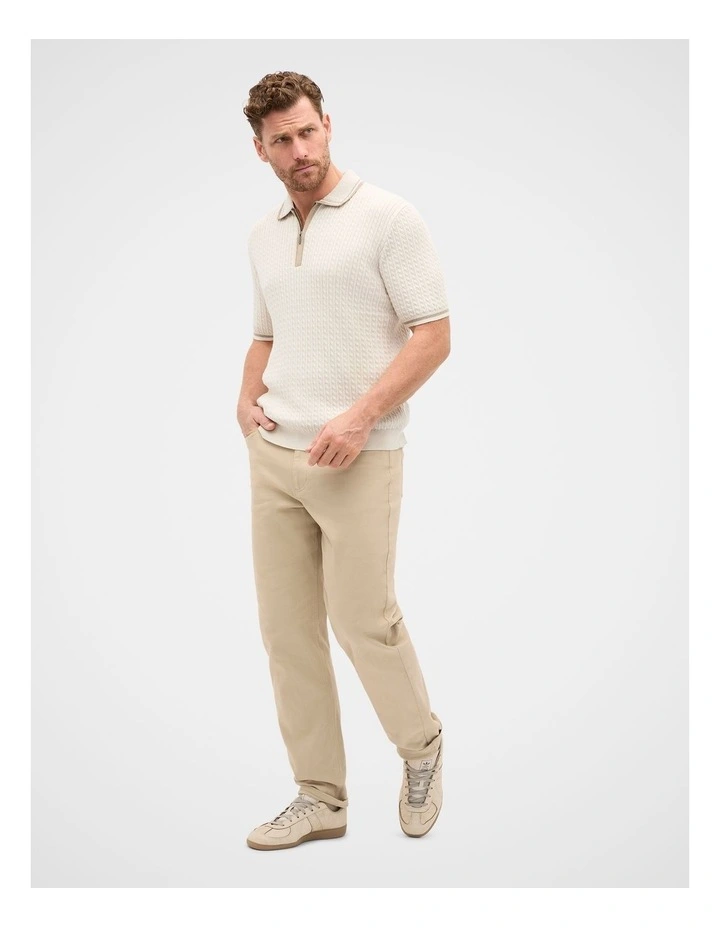 Zipped Cable Knit Polo Shirt in Beige image 4