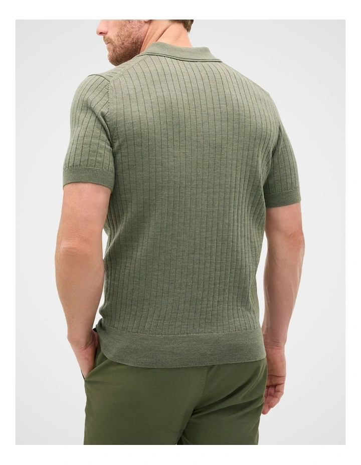 Short Sleeve Merino Knit Polo in Olive Marle image 2