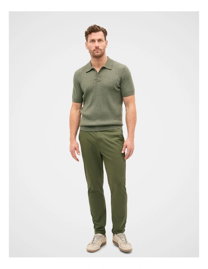 Short Sleeve Merino Knit Polo in Olive Marle image 4