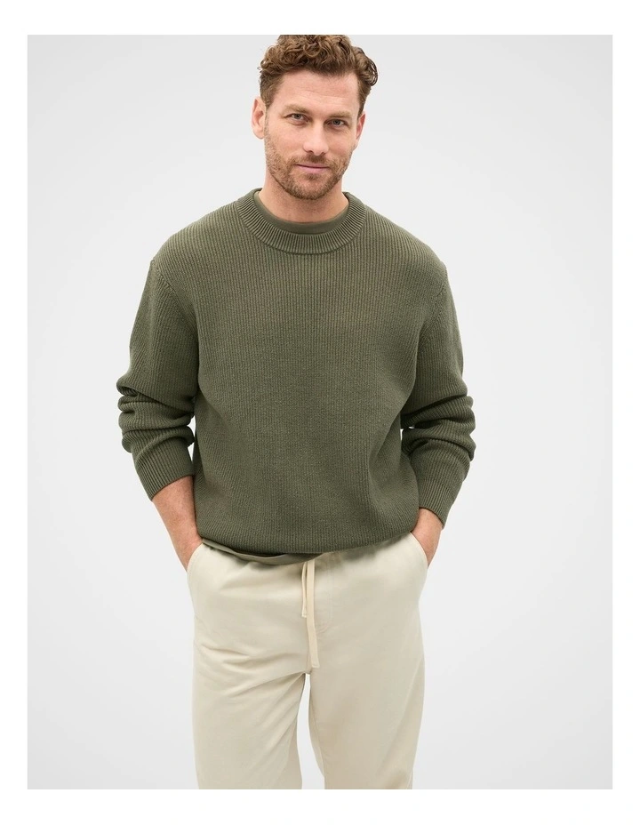 Cotton Crew Neck Knit in Olive image 1