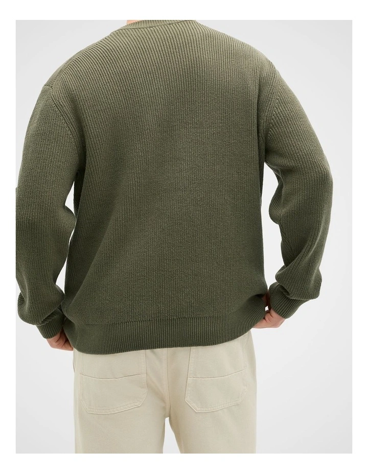 Cotton Crew Neck Knit in Olive image 2