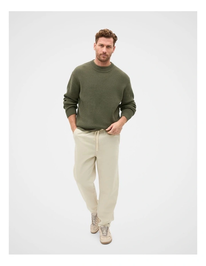 Cotton Crew Neck Knit in Olive image 3