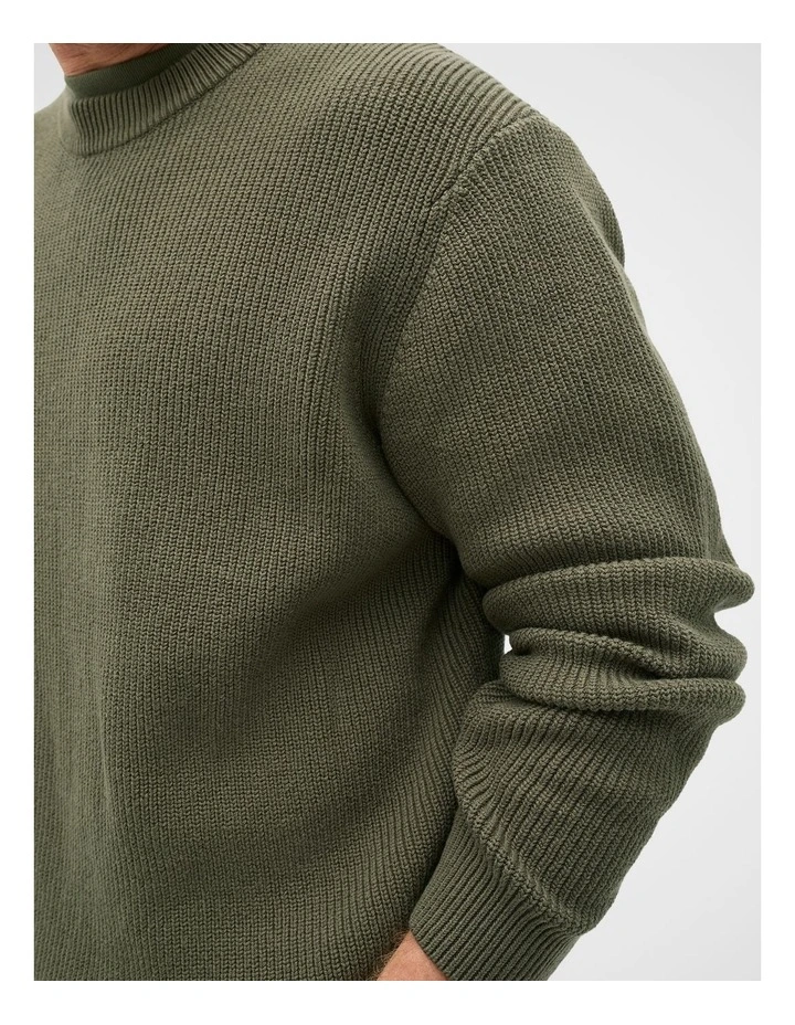 Cotton Crew Neck Knit in Olive image 4