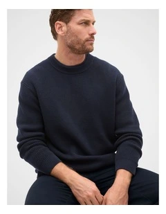 Cotton Crew Neck Knit in Midnight Blue