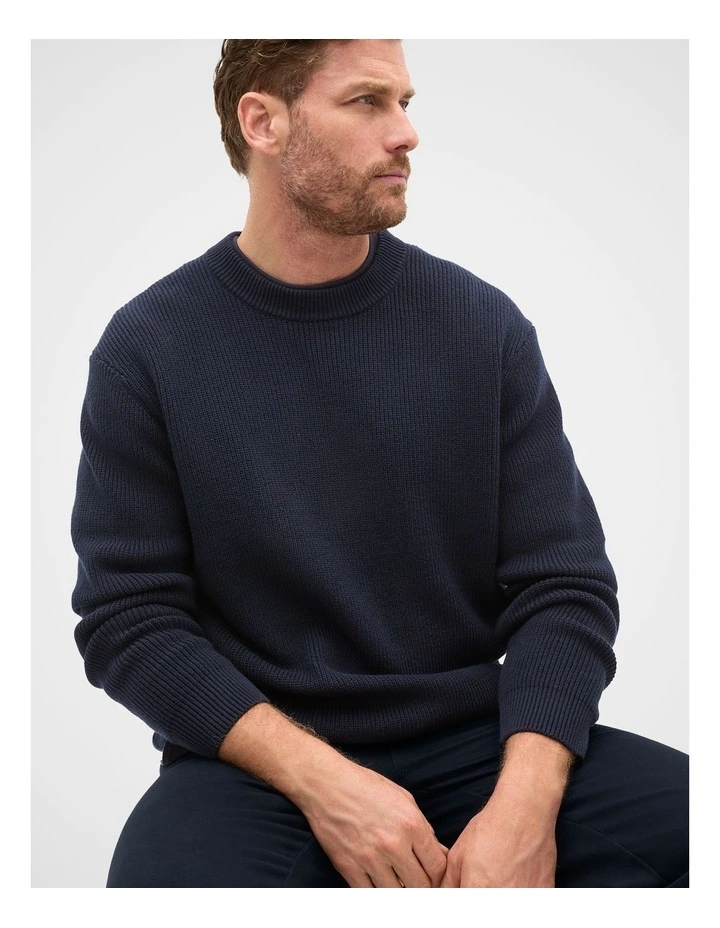 Cotton Crew Neck Knit in Midnight Blue image 1