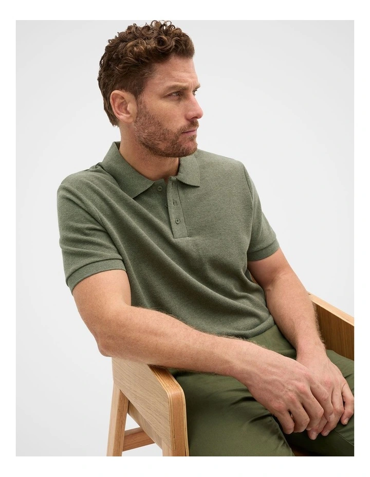 Textured Polo in Olive Multi image 1