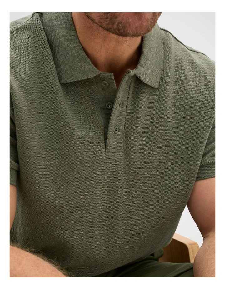 Textured Polo in Olive Multi image 4