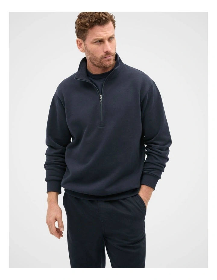 Half Zip Brushed Sweat in Midnight Blue image 1