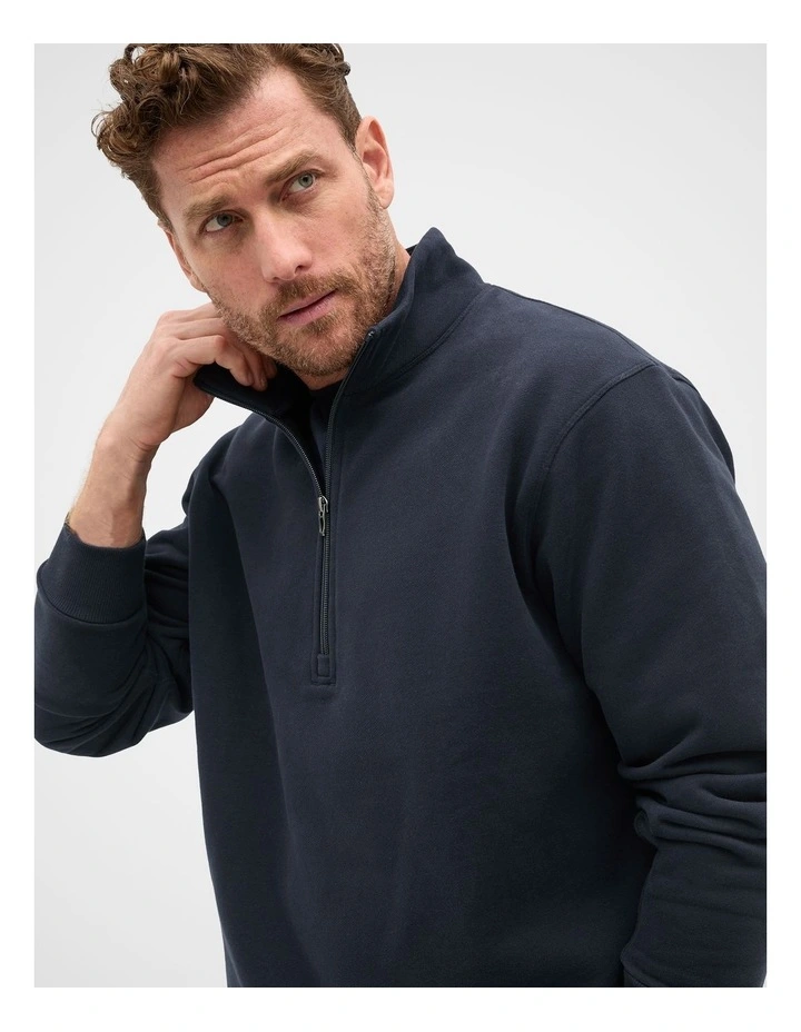 Half Zip Brushed Sweat in Midnight Blue image 3