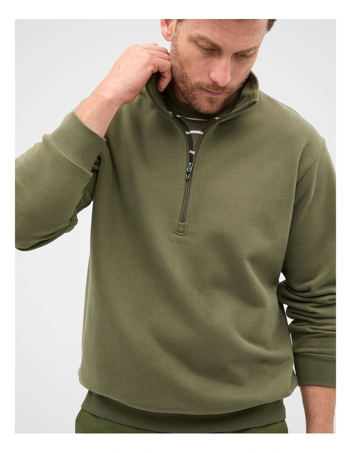 Half Zip Brushed Sweat in Olive image 1
