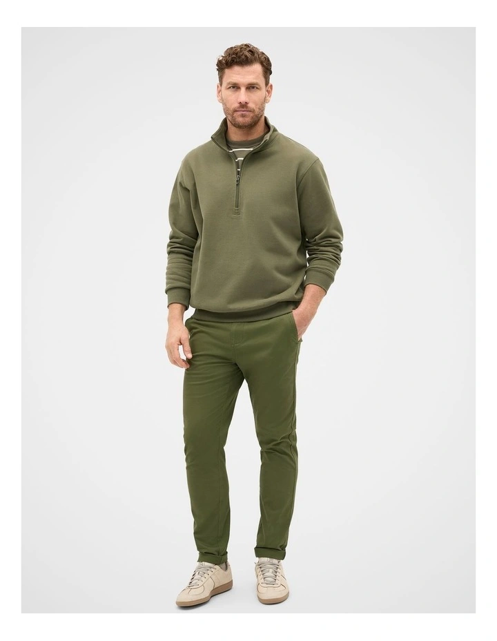Half Zip Brushed Sweat in Olive image 3