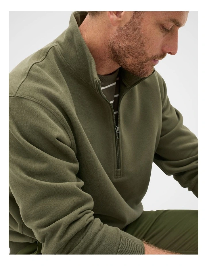 Half Zip Brushed Sweat in Olive image 4