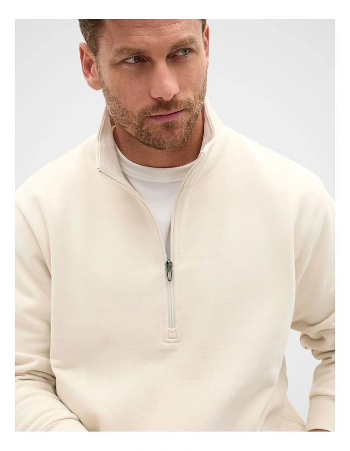 Half Zip Brushed Sweat in Pebble image 3