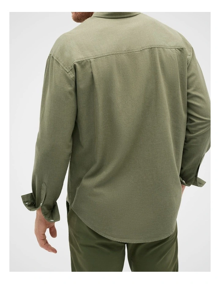 Relaxed Fit Brushed Cotton Shirt in Olive image 2