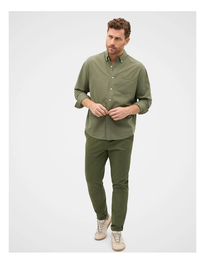 Relaxed Fit Brushed Cotton Shirt in Olive image 4