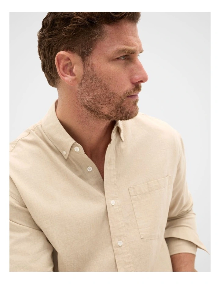 Relaxed Fit Brushed Cotton Shirt in Birch image 3