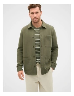 Cotton Pique Overshirt in Olive