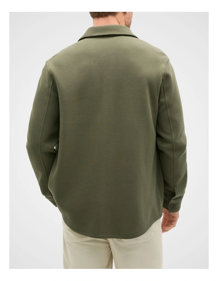 Cotton Pique Overshirt in Olive image 2
