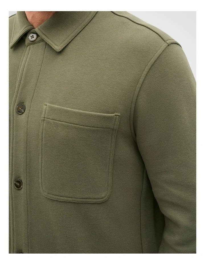 Cotton Pique Overshirt in Olive image 3