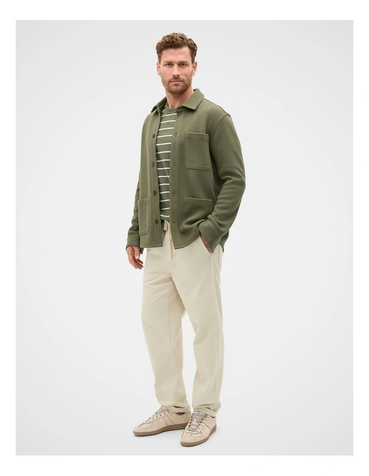 Cotton Pique Overshirt in Olive image 4
