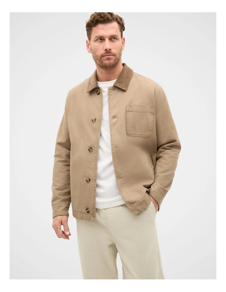 Contrast Trim Overshirt in Dark Stone image 1