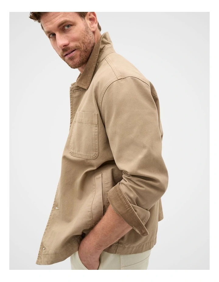 Contrast Trim Overshirt in Dark Stone image 3