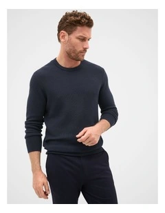 Merino Crew Neck Knit in Midnight Blue
