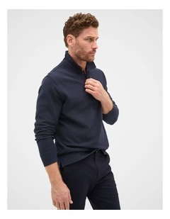 Long Sleeve Pique Polo Shirt in Midnight Blue